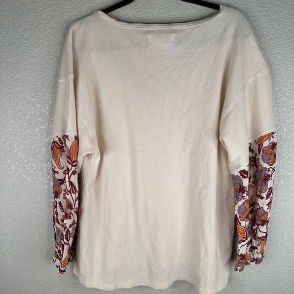 Anthropologie Cream Thermal Boho Floral Festival Flowy Oversized Top Size Small - Picture 5 of 7